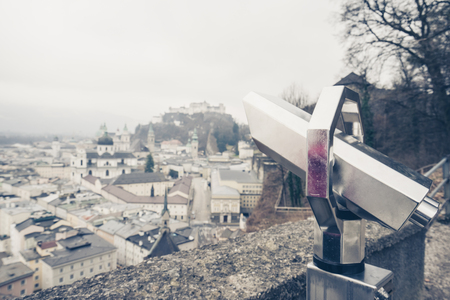Idyllic view from binocular view on Salzburg cityの写真素材