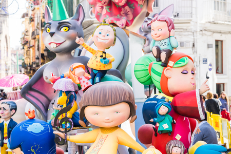 VALENCIA,SPAIN - MARCH 15: Las Fallas,papermache models are constructed then burnt in the traditional celebration in praise of St Joseph on March 15,2017 in Valencia,Spain.のeditorial素材