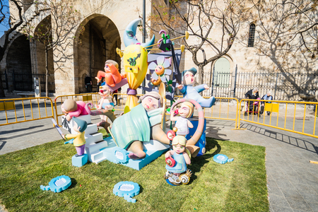 VALENCIA,SPAIN - MARCH 15: Las Fallas,papermache models are constructed then burnt in the traditional celebration in praise of St Joseph on March 15,2017 in Valencia,Spain.のeditorial素材