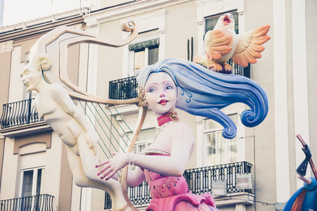VALENCIA,SPAIN - MARCH 15: Las Fallas,papermache models are constructed then burnt in the traditional celebration in praise of St Joseph on March 15,2017 in Valencia,Spain.のeditorial素材