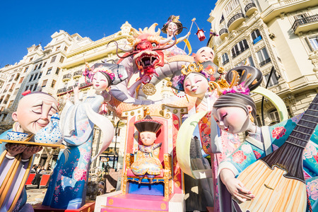 VALENCIA,SPAIN - MARCH 15: Las Fallas,papermache models are constructed then burnt in the traditional celebration in praise of St Joseph on March 15,2017 in Valencia,Spain.のeditorial素材