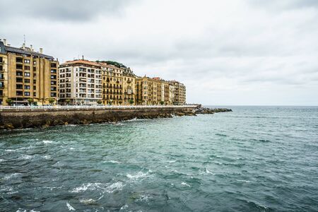 San Sebastian, Spain - 07.30.2016 - Shot from water on city beach.のeditorial素材