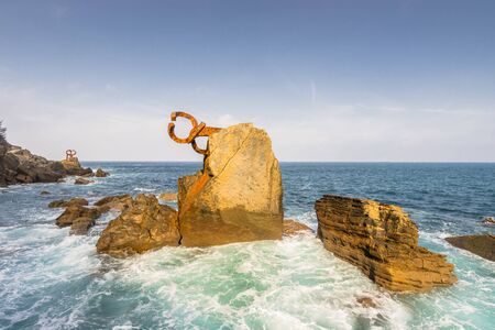 SAN SEBASTIAN, SPAIN - FEBRUARY 22, 2017: Detail of "Peine del Viento" set of sculptures of Eduardo Chillidaのeditorial素材