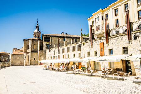 ALAVA,SPAIN - 24 AUGUST,2016: Tourists walking along Vitoria plaza in Spain.のeditorial素材