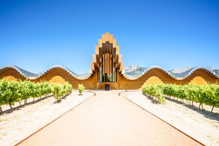ALAVA,SPAIN - 24 AUGUST,2016: View of futuristic modern winery in Ysios in La Guardia.のeditorial素材