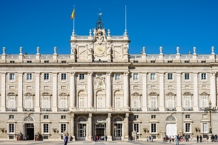 Royale Palace, Madrid, Spain - 09.10.2016. Big square by aged palace.のeditorial素材