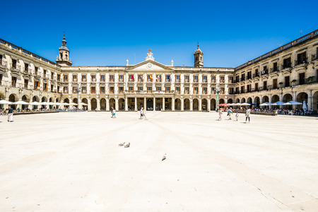 ALAVA,SPAIN - 24 AUGUST,2016: Tourists walking along Vitoria plaza in Spain.のeditorial素材
