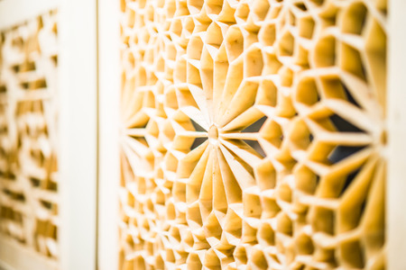 Horizontal close-up shot of the ornament on the wooden rack.の写真素材