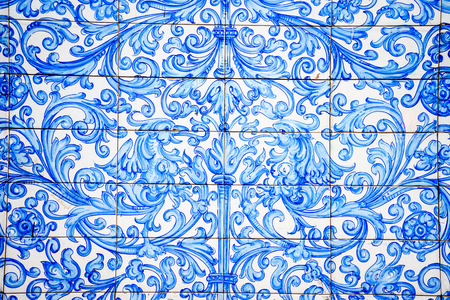 Hand drawn blue background with vintage decorative elements.の写真素材