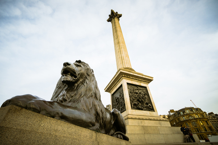 LONDON, UK - 20 FEBRUARY, 2017: Trafalgar Square. It is a public square in the City of Westminster, Central London, built around the area formerly known as Charing Cross.のeditorial素材