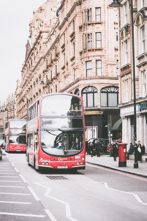 LONDON, UK - 20 FEBRUARY, 2017: Typical London bus. The London Bus service is one of the largest urban bus networks in the world.のeditorial素材