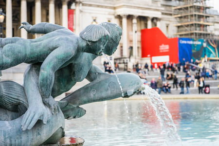 LONDON, UK - 20 FEBRUARY, 2017: Trafalgar Square. It is a public square in the City of Westminster, Central London, built around the area formerly known as Charing Cross.のeditorial素材