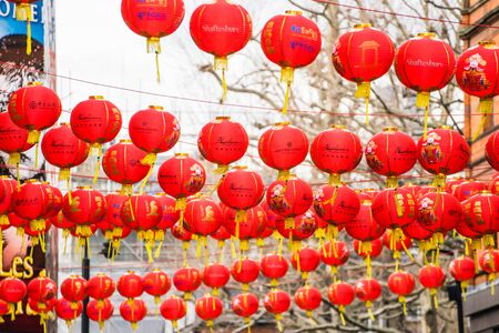 LONDON, UK - 20 FEBRUARY, 2017:  ChinaTown district. It was established in 1880 by chinese sailors and traders.のeditorial素材