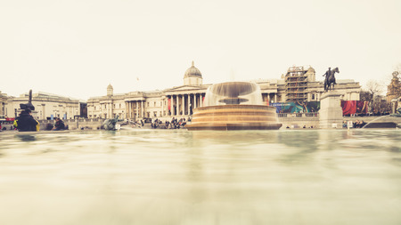 LONDON, UK - 20 FEBRUARY, 2017: Trafalgar Square. It is a public square in the City of Westminster, Central London, built around the area formerly known as Charing Cross.のeditorial素材