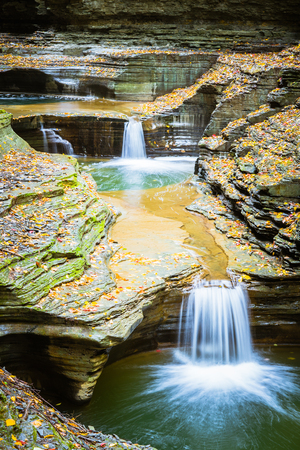 A path near small falls in Watkins Glen State Park, Finger Lakes, USA.の写真素材