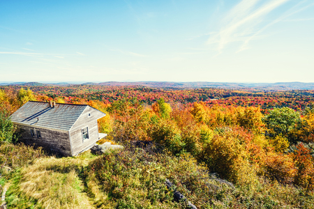 Picturesque view to colorful autumn forest in Battleboro, Vermont, USA. Horizontal outdoors shotの写真素材