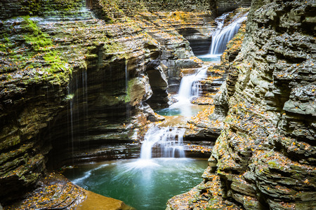 A path near small falls in Watkins Glen State Park, Finger Lakes, USA.の写真素材