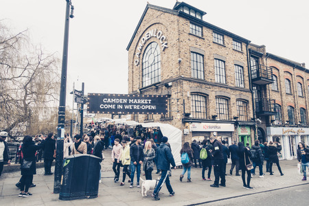 LONDON, UK - 19 FEBRUARY, 2017:  The Camden markets are a number of adjoining large retail markets in Camden Town near the Hampstead Road Lock of the Regent's Canalのeditorial素材