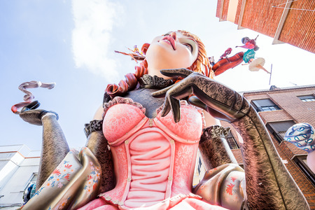 ALZIRA,SPAIN - MARCH 16: Las Fallas,papermache models are constructed then burnt in the traditional celebration in praise of St Joseph on March 16,2017 in Alzira,Valencia,Spain.のeditorial素材