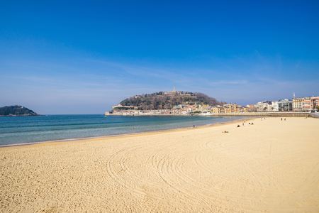 SAN SEBASTIAN, SPAIN - FEBRUARY 22, 2017: La Concha Beach. It is one of the most famous urban beaches across the country.のeditorial素材
