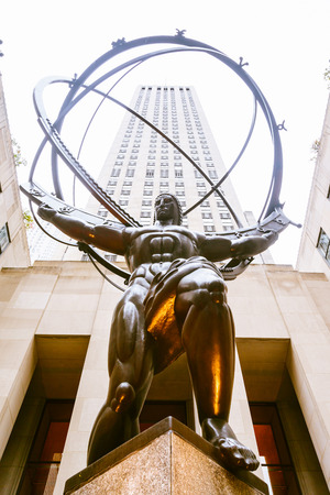 Public Art "Atlas", New York, USA - 22 October, 2016: Atlas is a bronze statue in front of Rockefeller Center in midtown Manhattanのeditorial素材