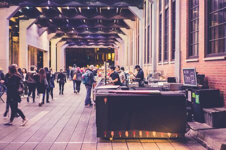 Chelsea District, New York, USA - 23 October, 2016: street food stand placed in big hallのeditorial素材