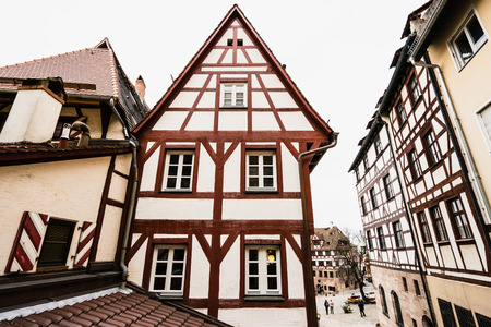 NUREMBERG,GERMANY - 5 MARCH 2016:View on traditional German house in brown and white colors. It  is a city on the river Pegnitz and the RhineMainDanube Canal in the German state of Bavariaのeditorial素材