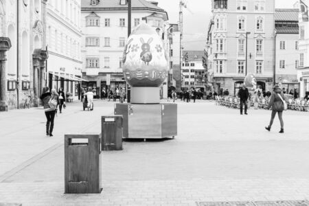 INNSBRUCK, AUSTRIA - MARCH 07: Typical street on March 07, 2016 in Innsbruck, Austria.It is the capital city of Tyrol in western Austria.のeditorial素材
