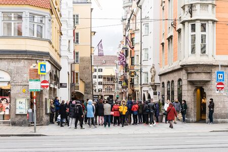 INNSBRUCK, AUSTRIA - MARCH 07: Typical street on March 07, 2016 in Innsbruck, Austria.It is the capital city of Tyrol in western Austria.のeditorial素材