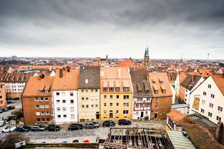 NUREMBERG,GERMANY - 5 MARCH 2016:View on Nuremberg city from rooftop in stormy weatherのeditorial素材