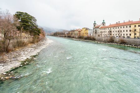 INNSBRUCK, AUSTRIA - MARCH 07: Typical street on March 07, 2016 in Innsbruck, Austria.It is the capital city of Tyrol in western Austria.のeditorial素材