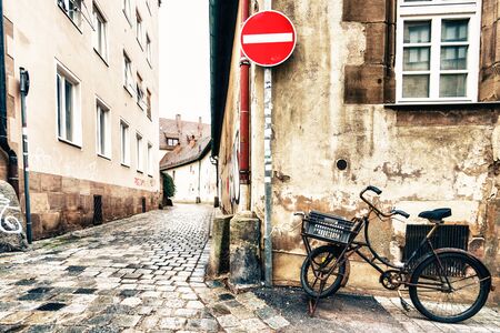 NUREMBERG, GERMANY - 5 MARCH 2016: View on cobbled abandoned sidewalk in Nuremberg, Germanyのeditorial素材
