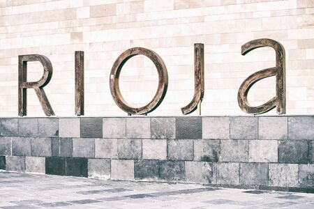 Horizontal shot of the big sign meaning rioja placed in the Logrono, Spain. の写真素材