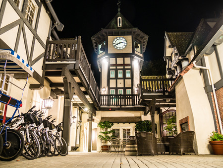 SOLVANG, USA - SEPTEMBER 17: typical street at night on September 17, 2015 in Solvang, California, United States. It was founded in 1911.のeditorial素材