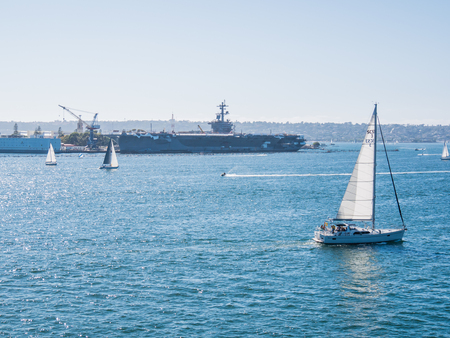 SAN DIEGO, USA - SEPTEMBER 19: San Diego port on September 19, 2015 in California, United States. It has estimated population of 1,381,069 as of July 1, 2014.のeditorial素材