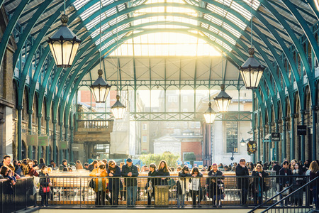 LONDON, UK - 17 FEBRUARY, 2017: Covent Garden market. It is known for its many open-air restaurants, pubs, market stalls and shops.のeditorial素材