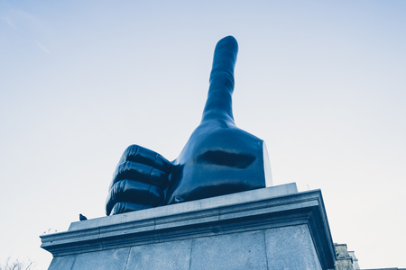 LONDON, UK - 17 FEBRUARY, 2017: Trafalgar Square. It is a public square in the City of Westminster, Central London, built around the area formerly known as Charing Cross.のeditorial素材