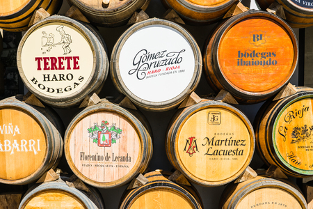 HARO, SPAIN - JULY 2, 2017: Wine barrels of the great bodegas or winehousesのeditorial素材