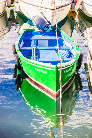 MUNDACA, SPAIN - 12 AUGUST,2017: this town is located in the coast at the mouth of the Urdaibai Ria in the Bay of Biscay. Fishing boats.のeditorial素材
