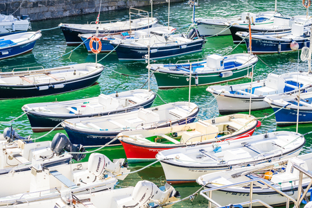 MUNDACA, SPAIN - 12 AUGUST,2017: this town is located in the coast at the mouth of the Urdaibai Ria in the Bay of Biscay. Fishing boats.のeditorial素材