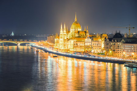 BUDAPEST, HUNGARY - DECEMBER 18, 2017: The Hungarian Parliament Building is in the Gothic Revival style.のeditorial素材