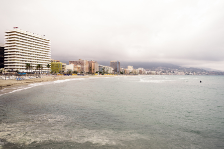 FUENGIROLA,SPAIN - 1 MAY 2016: Beautiful view on sea resort under overcast skyのeditorial素材