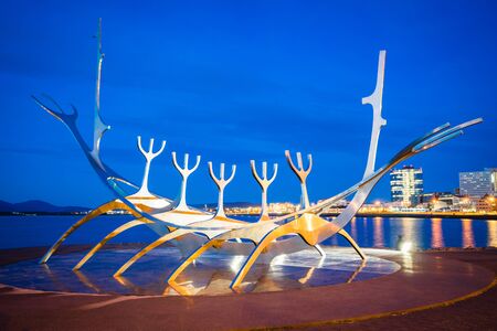 REYKJAVIK, ICELAND  September 11, 2017: Sculpture of Sun Voyager (Solfar), designed by Jon Gunnar Arnason.のeditorial素材