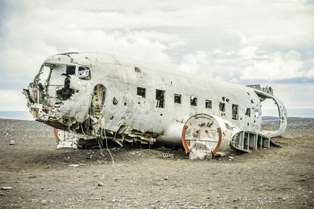 VIK, ICELAND  September 12, 2017: Aircraft wreckage in Iceland (Douglas R4D Dakota DC-3 117 from the US navy).のeditorial素材
