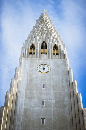 REYKJAVIK, ICELAND â September 11, 2017: View of the Hallgrimskirkja church. This Lutheran parish church of 73 metres is the largest church in Iceland.のeditorial素材