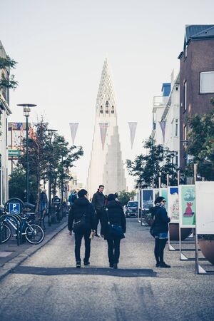 REYKJAVIK, ICELAND â September 11, 2017: Reykjavik downtown. It is the capital and largest city of Iceland.のeditorial素材
