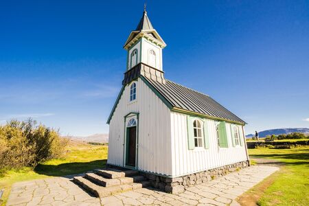 THINGVELLIR NATIONAL PARK, ICELAND  September 11, 2017: Thingvallakirkja Church. The church was built in 1859.のeditorial素材