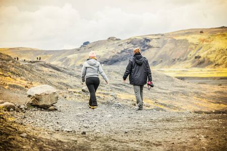 VIK, ICELAND  September 12, 2017: Tourists walking towards Aircraft wreckage (Douglas R4D Dakota DC-3 117 from the US navy).のeditorial素材