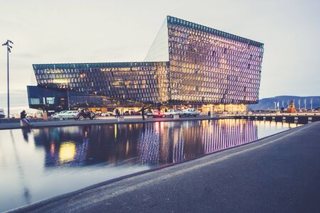 REYKJAVIK, ICELAND â September 11, 2017: Harpa was opened on May 13, 2011. It is a concert hall and conference centre.のeditorial素材