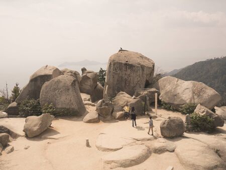 MIYAJIMA, JAPAN - MARCH 28: Mt Misen on March 28, 2015 in Miyajima, Japan. Miyajima is a shinto holy site and listed in the World heritage of UNESCO.のeditorial素材